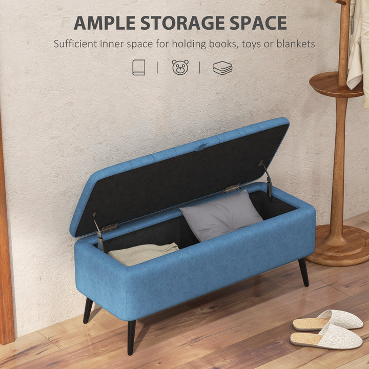 HOMCOM 40" Ottoman with Storage, Linen Upholstered Storage Ottoman Bench with Steel Legs for Living Room, Bedroom Grey