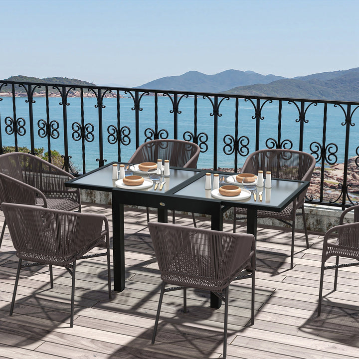 Outsunny 63" Extendable Outdoor Dining Table Patio Table with Aluminum Frame and Tempered Glass Tabletop, Black