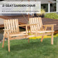 Outsunny Garden Bench for 2 Persons with Middle Table and Umbrella Hole, 2-Seater Outdoor Wooden Bench with Slat Design, Natural