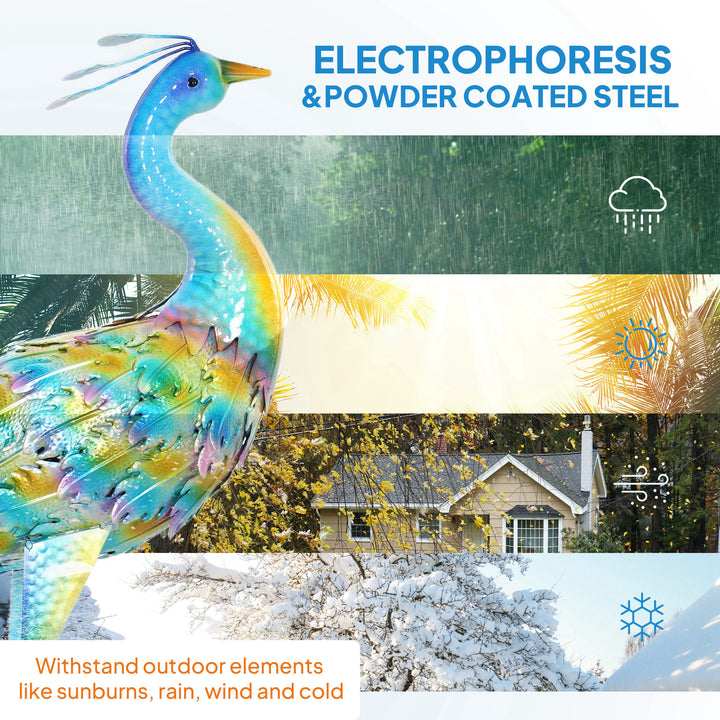 Outsunny Peacock Garden Statue, 32.7" Standing Lawn Ornament, Steel Garden Decor Bird Statue with Stakes for Lawn Patio Backyard Decoration, Mixed Colour