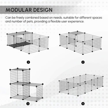 PawHut Small Animal Cage with 16 Panels, Portable Metal Wire Pet Fence with Door, Non-slip Feet for Bunny Guinea Pig