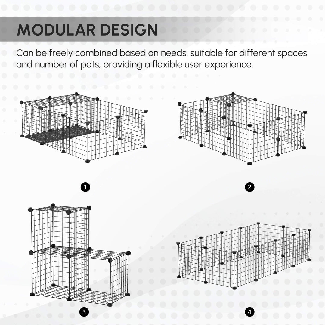 PawHut Small Animal Cage with 16 Panels, Portable Metal Wire Pet Fence with Door, Non-slip Feet for Bunny Guinea Pig