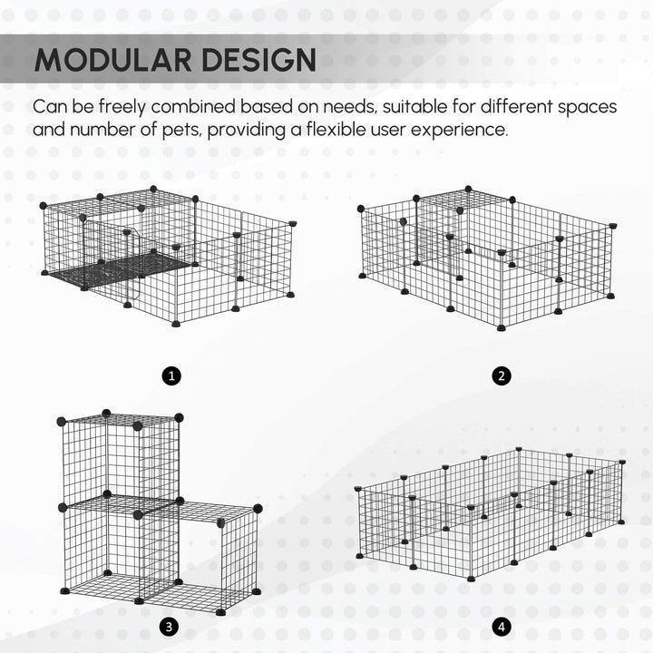 PawHut Small Animal Cage with 16 Panels, Portable Metal Wire Pet Fence with Door, Non-slip Feet for Bunny Guinea Pig