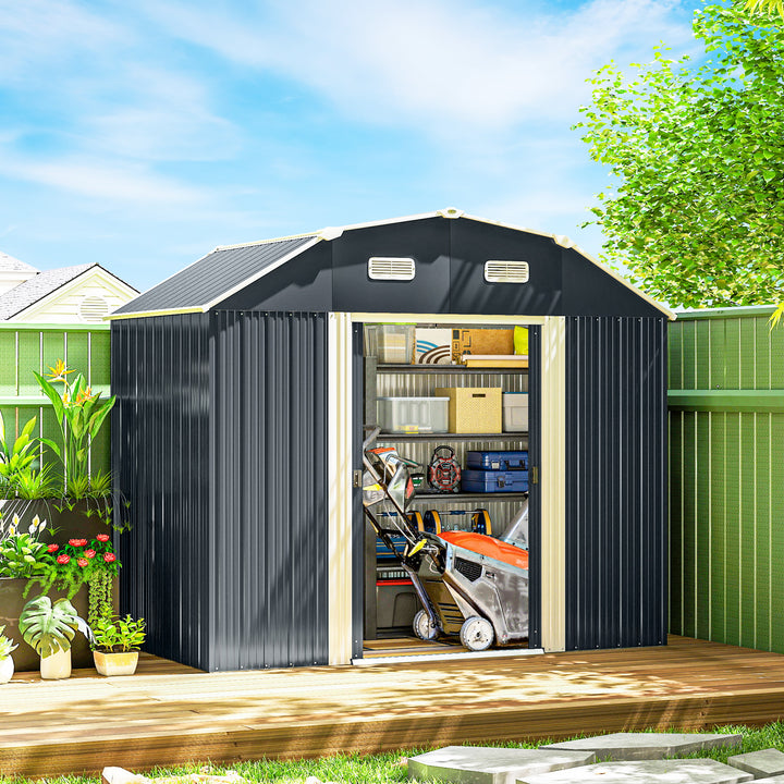 Outsunny 8' x 4' Galvanized Outdoor Storage Shed, Garden Shed with Adjustable Shelves, Double Sliding Doors and Vents