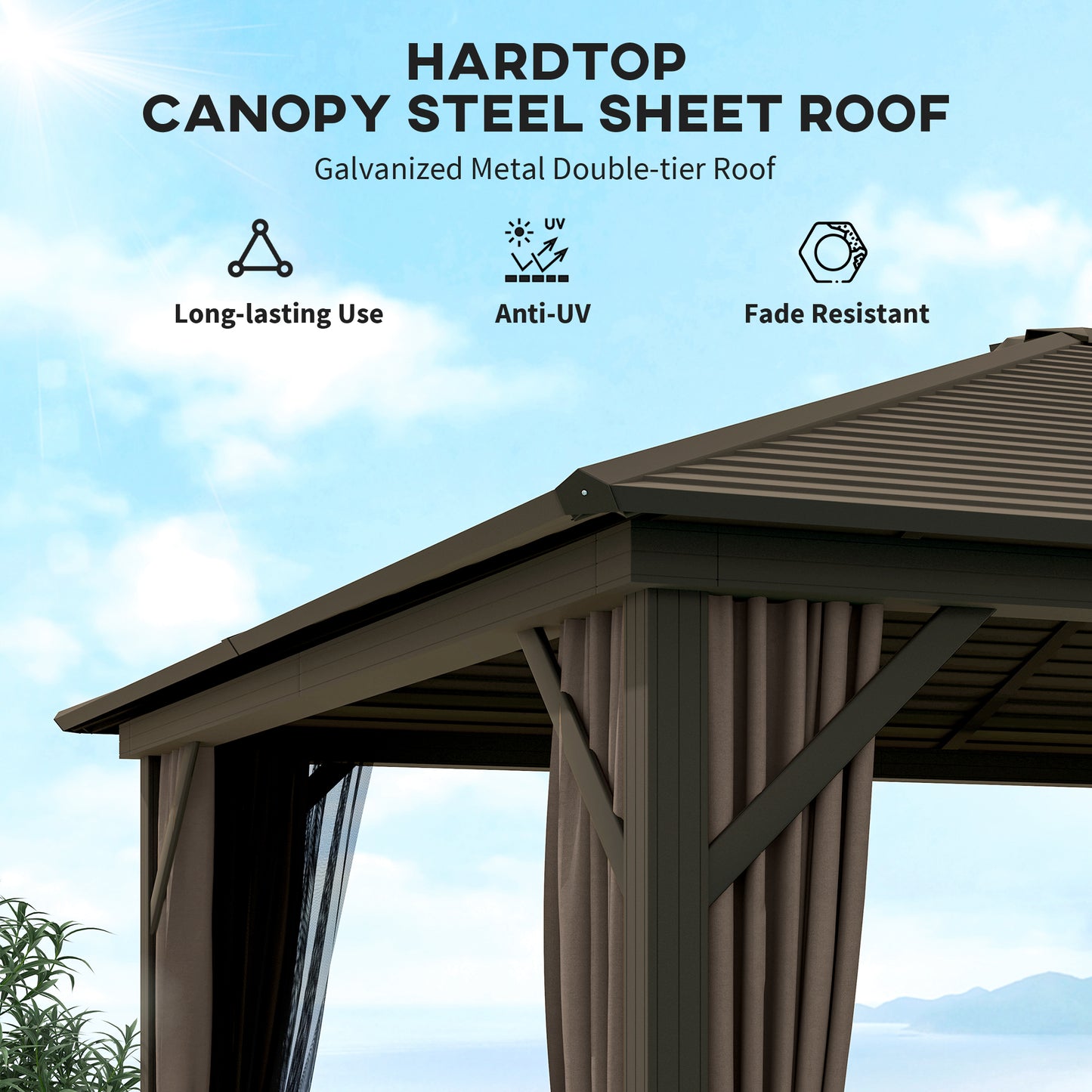 Outsunny 10' x 12' Deluxe Hardtop Gazebo Aluminum Frame Patio Gazebo Garden Sun Shelter Outdoor Pavilion, Coffee