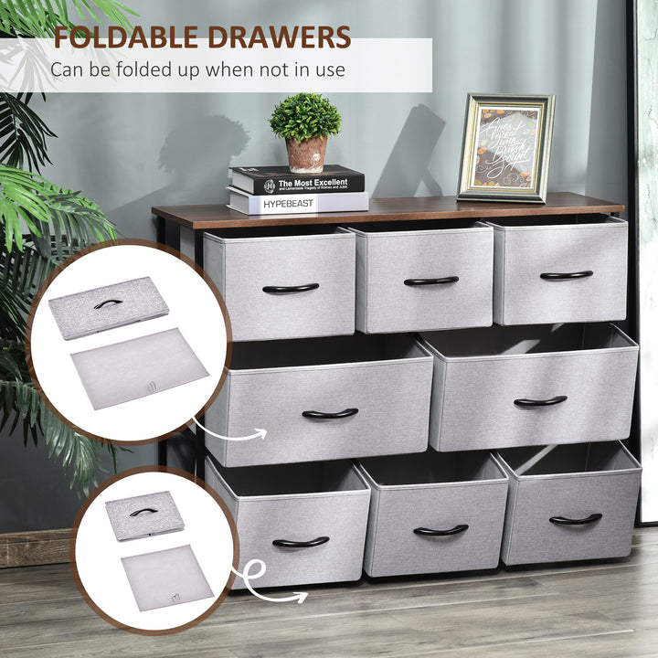 HOMCOM 8-Bin Dresser Storage Tower Cabinet Organizer Unit, Easy Pull Fabric Bins with Metal Frame for Living Room