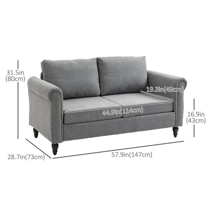 HOMCOM Vintage Loveseat, Upholstered Love Seat Furniture, Chenille-feel Fabric 2 Seater Sofa Couch with Rolled Arms, Gourd-Shaped Rubber Wood Legs for Living Room, Dark Grey