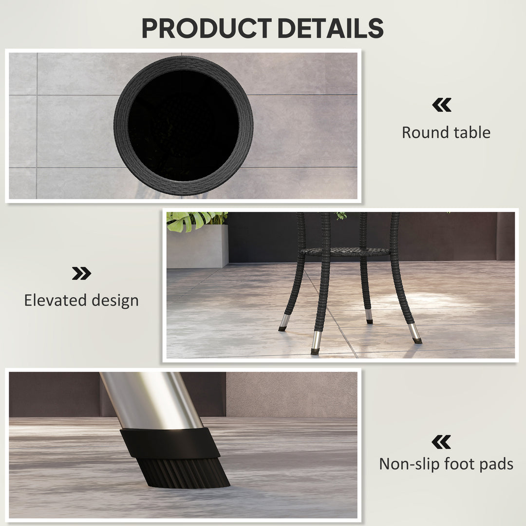 Outsunny Outdoor Rattan Dining Table, Patio Wicker Round Coffee Table with 2-Tier Storage Shelf, Brown