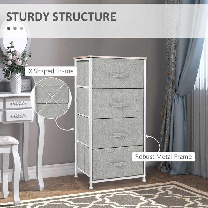 HOMCOM Linen Drawer Cabinet Organizer Storage Dresser Tower with 4 Removable Drawer Metal Frame Adjustable Feet for Living Room, Kitchen, Bathroom, Black