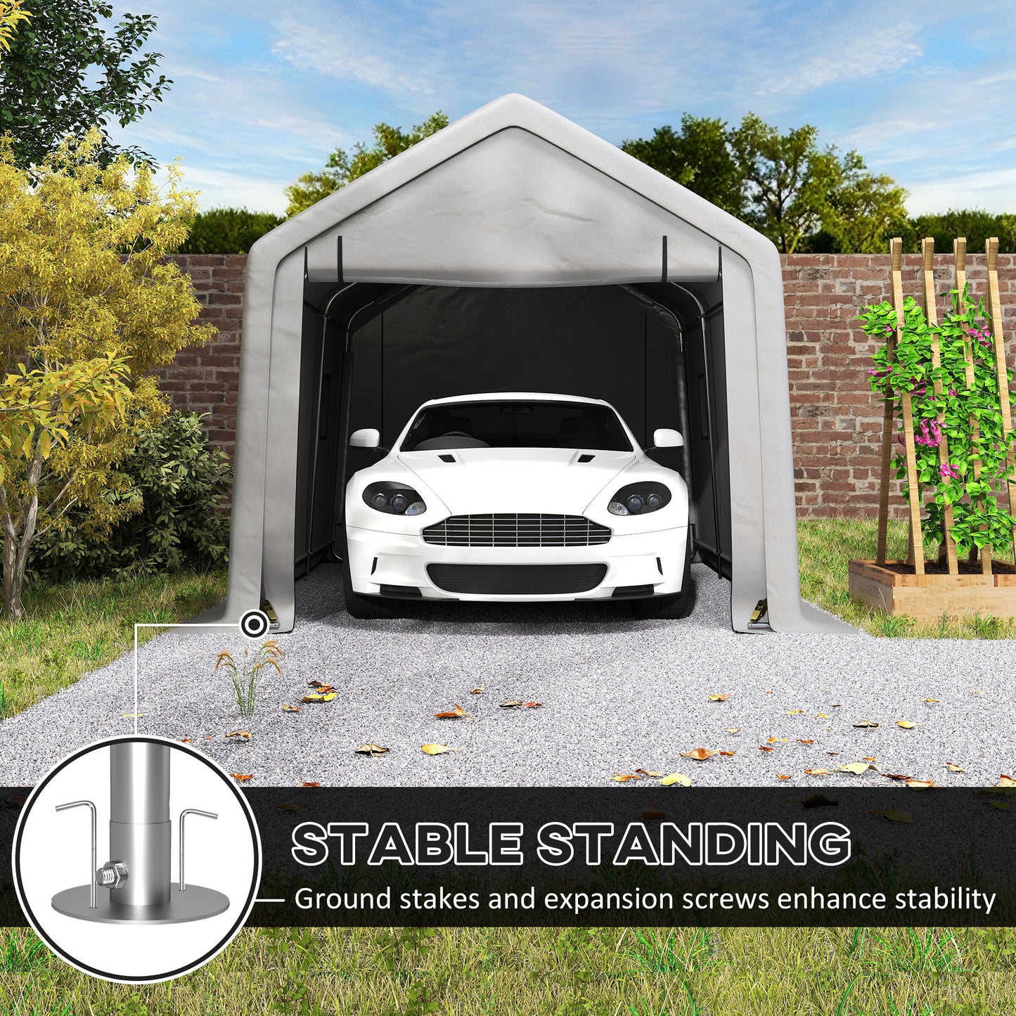 Outsunny Heavy Duty Carport, 10 x 17 ft Portable Garage with Roll-up Zipper Door for Motorcycle Garden Storage, Grey