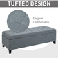 HOMCOM Rectangular Entry Bench, Tufted Upholstered Linen Fabric Wood Feet Storage Ottoman Bench, Beige