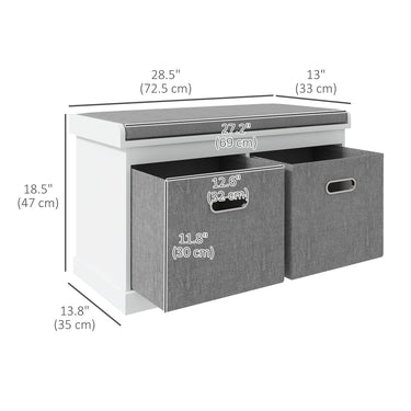 HOMCOM Shoe Storage Bench with Seat, Entryway Bench Seat with Cushion, 2 Fabric Drawers for Hallway, White