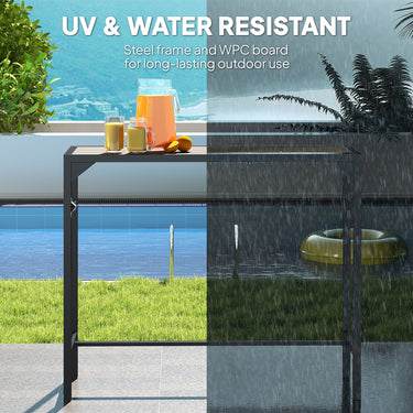Outsunny Bar Height Outdoor Table with Built-In Bottle Opener, Patio Bar Table with Wood Grain Plastic Top, 47.2" x 15" x 39