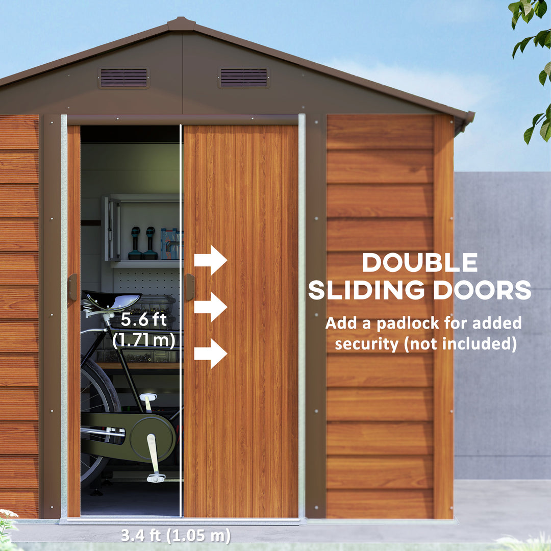 Outsunny 7.7' x 6.5' Outdoor Metal Garden Shed with Lock and Ventilation Gardening Tool Storage, Dark Brown