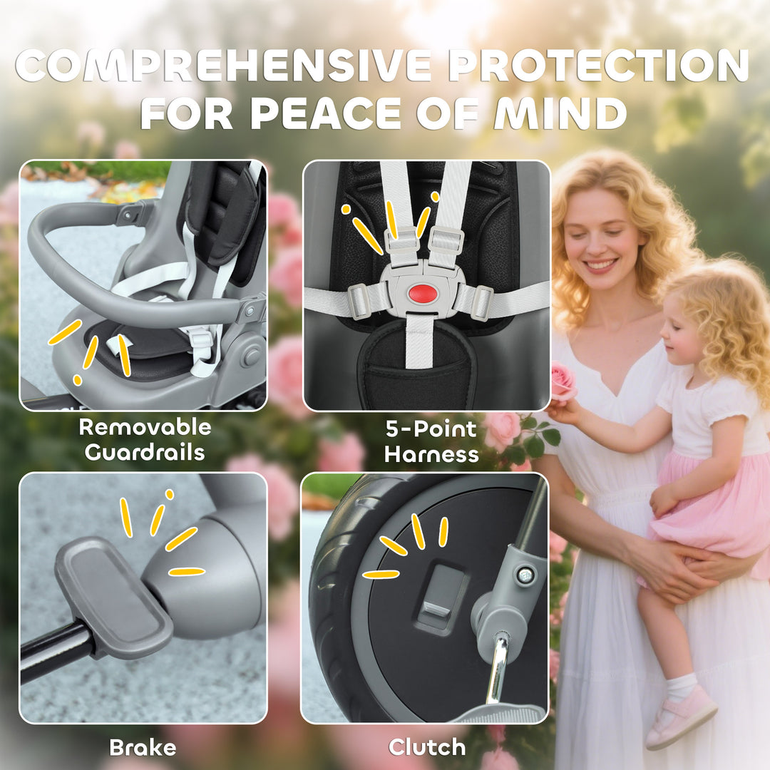 Qaba 6 in 1 Toddler Tricycle for 1-5 Years Old with Push Handle, Removable Canopy, Rotatable Seat, Pink