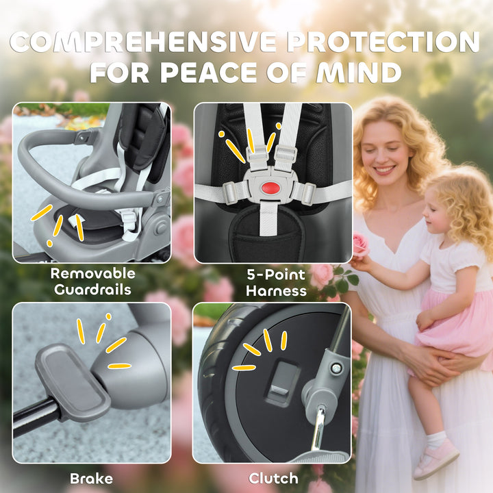 Qaba 6 in 1 Toddler Tricycle for 1-5 Years Old with Push Handle, Removable Canopy, Rotatable Seat, Pink