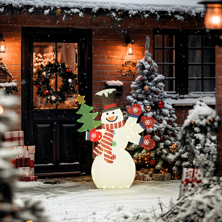 Outsunny 4FT Lighted Snowman, Light Up Christmas Decor with 148 LEDs, Stakes and Zip Ties, IP44 Waterproof for Outdoor Yard