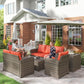 Outsunny 6 Pieces Wicker Patio Furniture Set with Cushions, 7-Seater Rattan Patio Sofa Set with Storage Table, Navy Blue