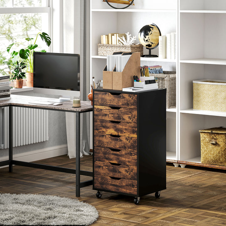Vinsetto 7-drawer Vertical File Cabinet for Home Office, Storage Cabinet with Wheels, 18.7"x15.6"x35.4", Black