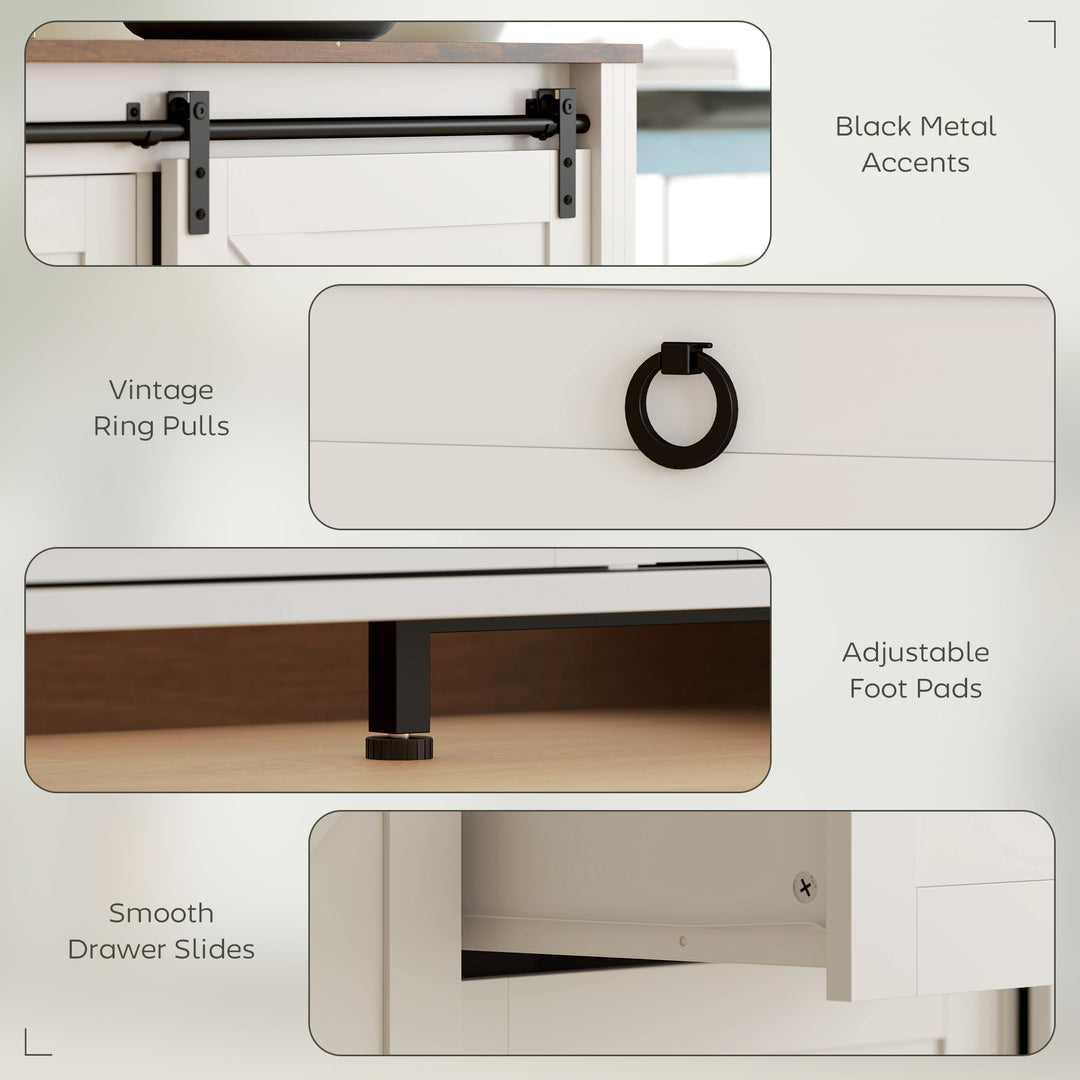 HOMCOM 60" Buffet Cabinet, Farmhouse Sideboard with Sliding Barn Doors, Drawers and Adjustable Shelves, Cream White