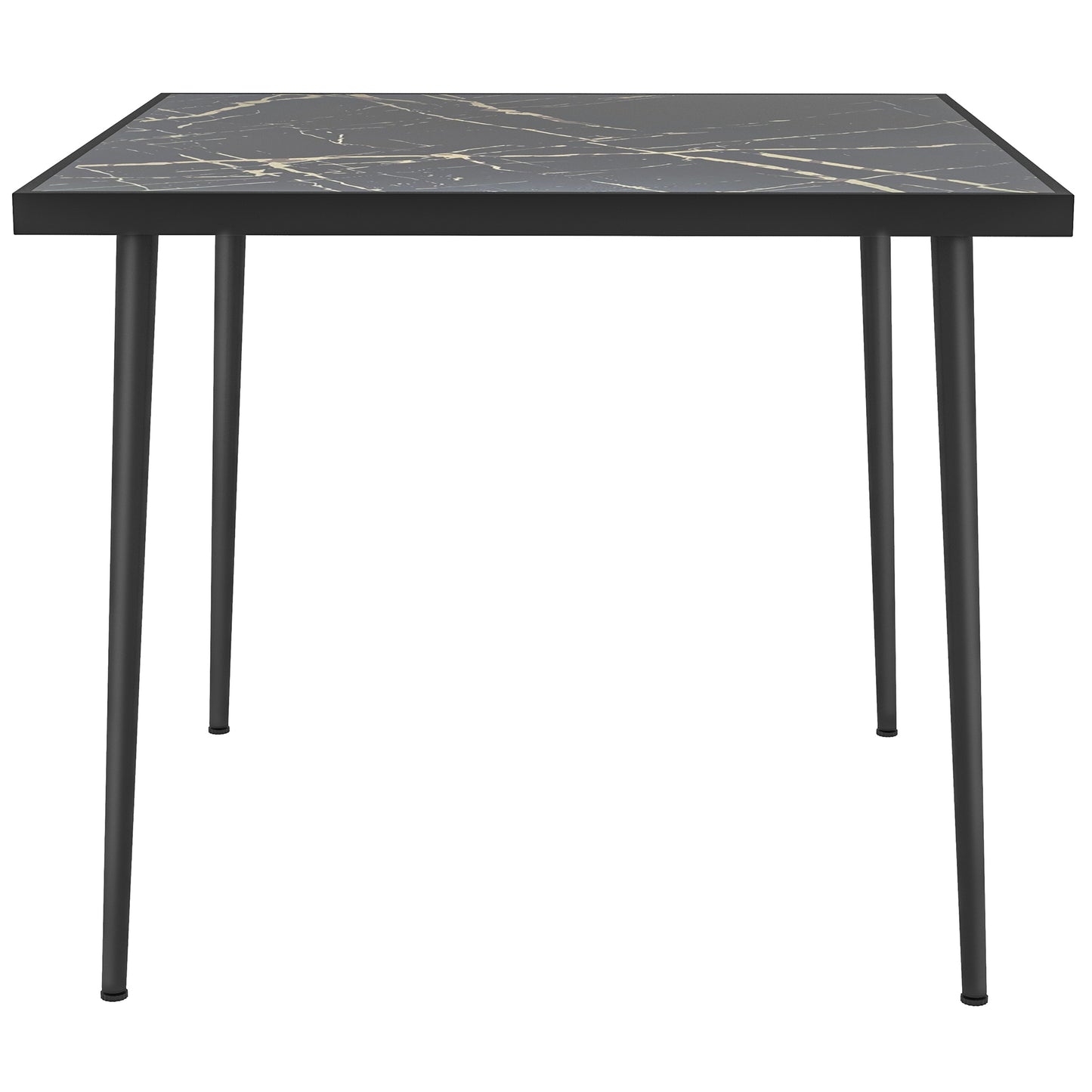 Outsunny Outdoor Dining Table for 4, Square Patio Dining Table with Marble Effect Tempered Glass Top and Steel Frame, White