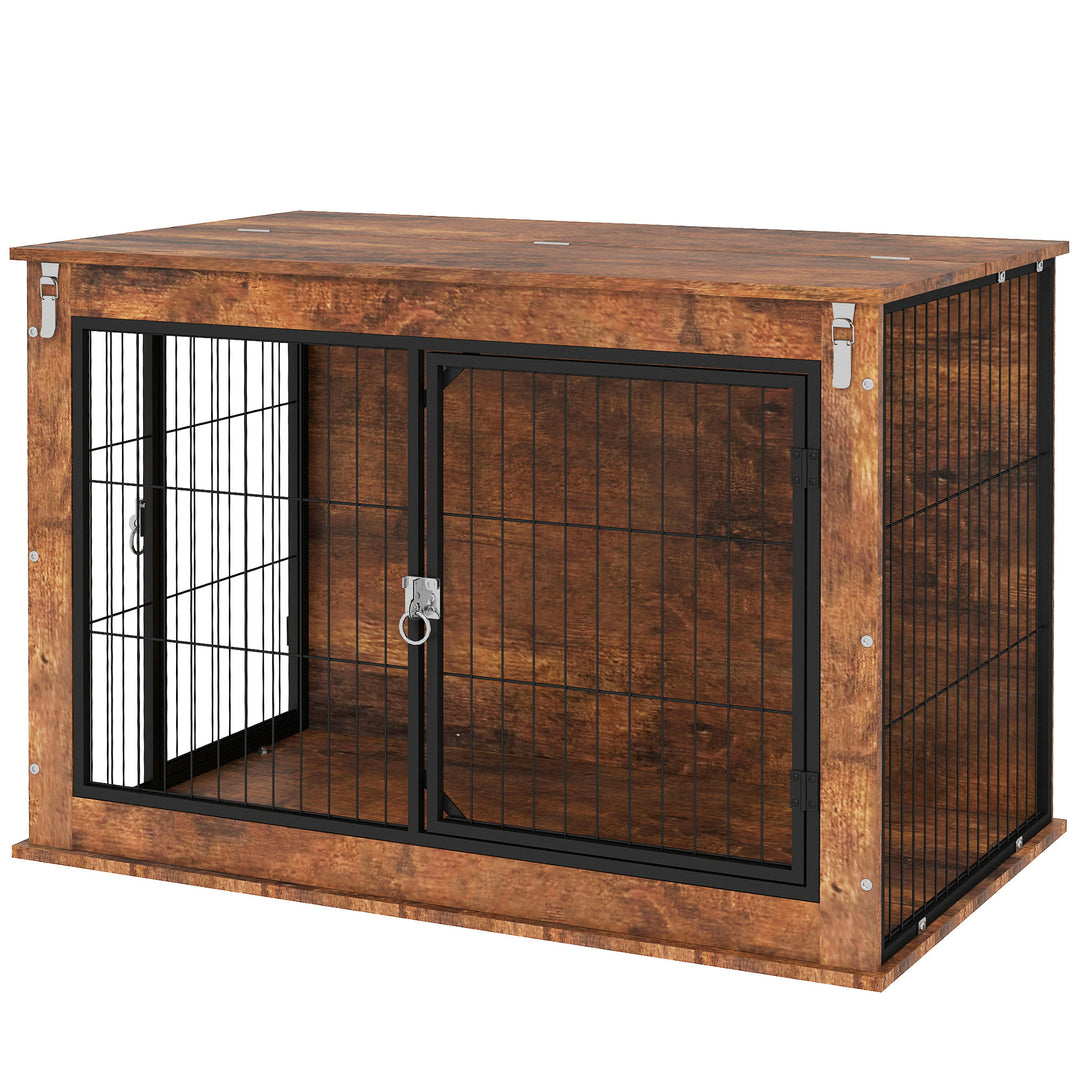 PawHut 39" Dog Crate Furniture w/ Flip-up Top Opening, 2 Doors, Dog Kennel Furniture for Large Dogs, Rustic Brown