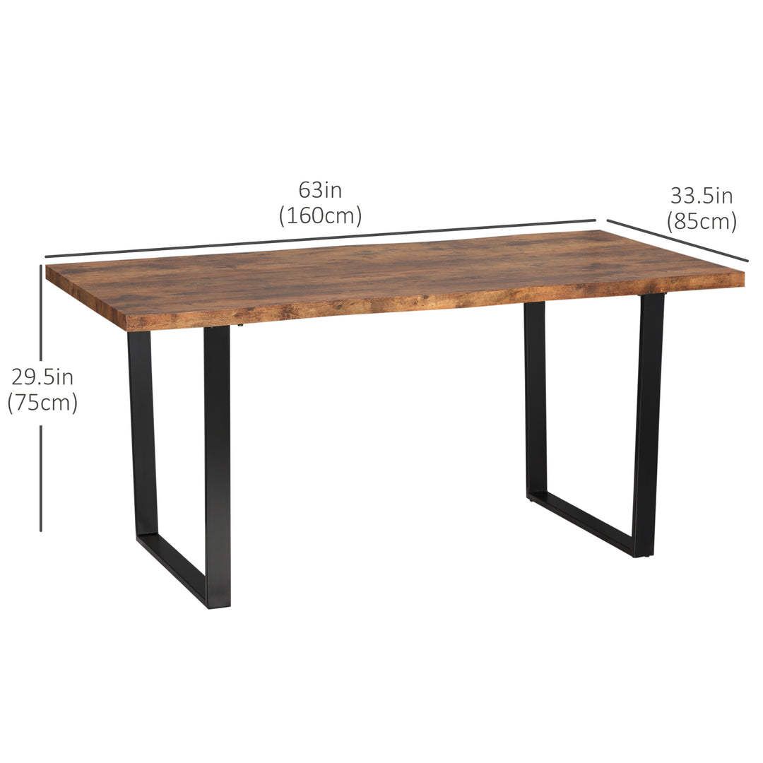 HOMCOM 63" Kitchen Table, Industrial Dining Table with Wave-edged Tabletop and Steel Legs for Up to 6 People, Rustic Brown