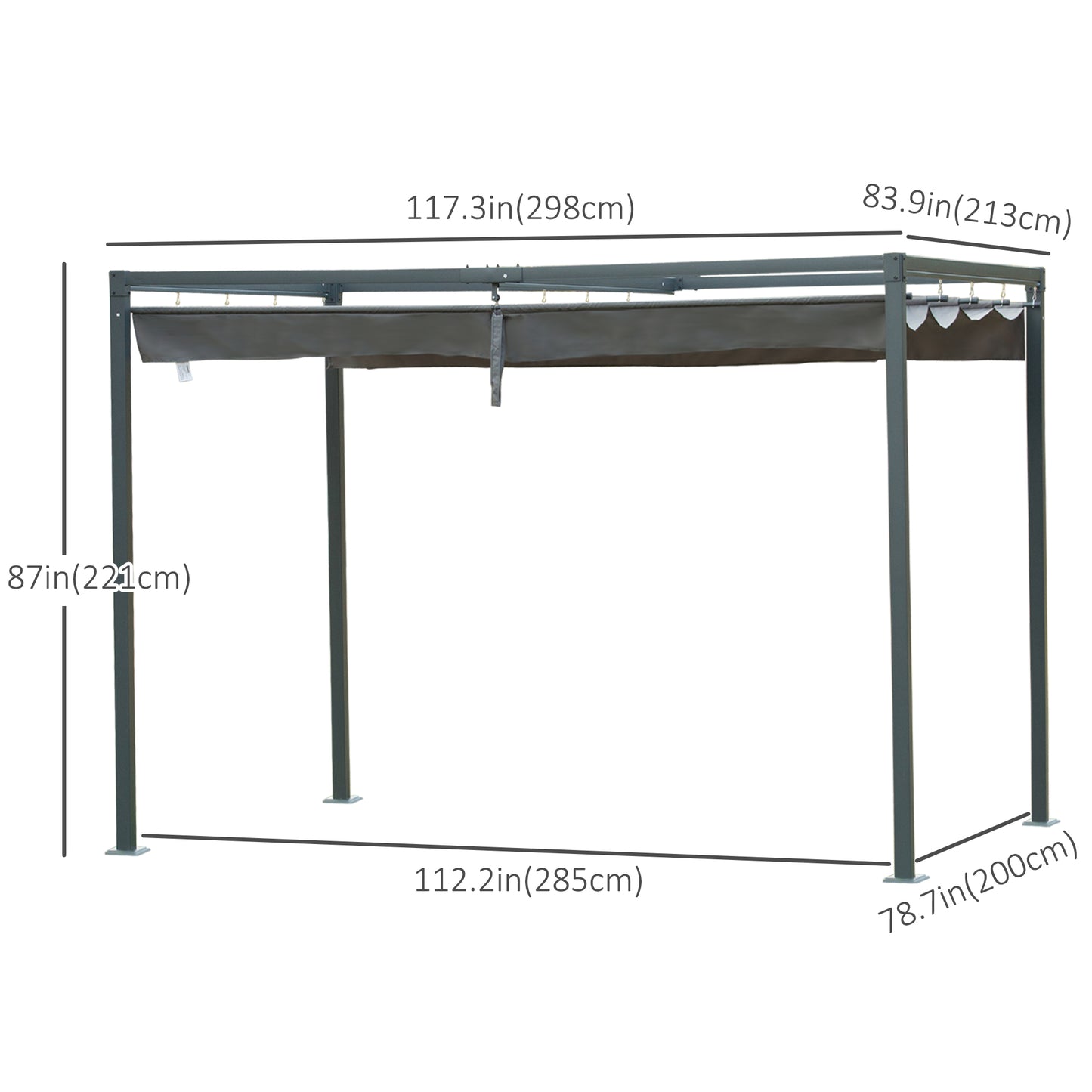 Outsunny 10x7ft Pergola with Retractable Roof Outdoor Patio Sun Shelter Garden Grape Tent Water-resistant Yard Shade Grey