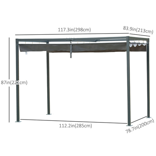 Outsunny 10x7ft Pergola with Retractable Roof Outdoor Patio Sun Shelter Garden Grape Tent Water-resistant Yard Shade Grey