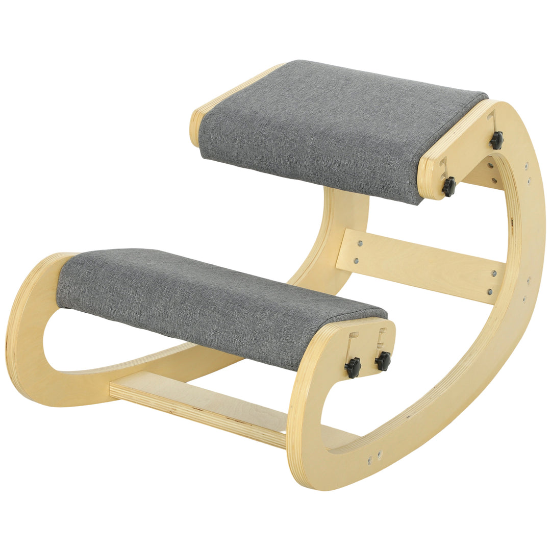 HOMCOM Ergonomic Kneeling Chair, Adjustable Rocking Wood Kneeling Stool, Desk Chair, Improve Posture, Cream White