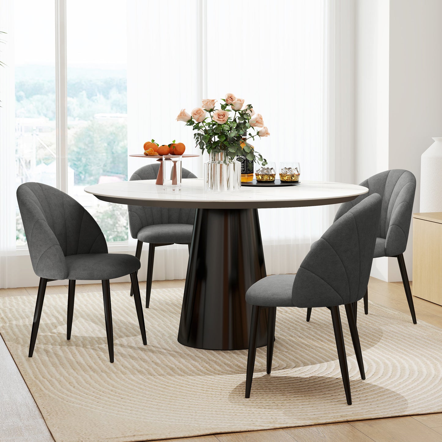 HOMCOM Modern Dining Chairs Set of 4, Upholstered Dining Room Chairs with Metal Legs, Shell Backrest, Padded Seat, Cream White