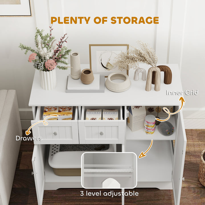 PawHut Cat Litter Box Enclosure with Drawer, Storage, Anti-tip Kit, for Living Room, Bedroom, White