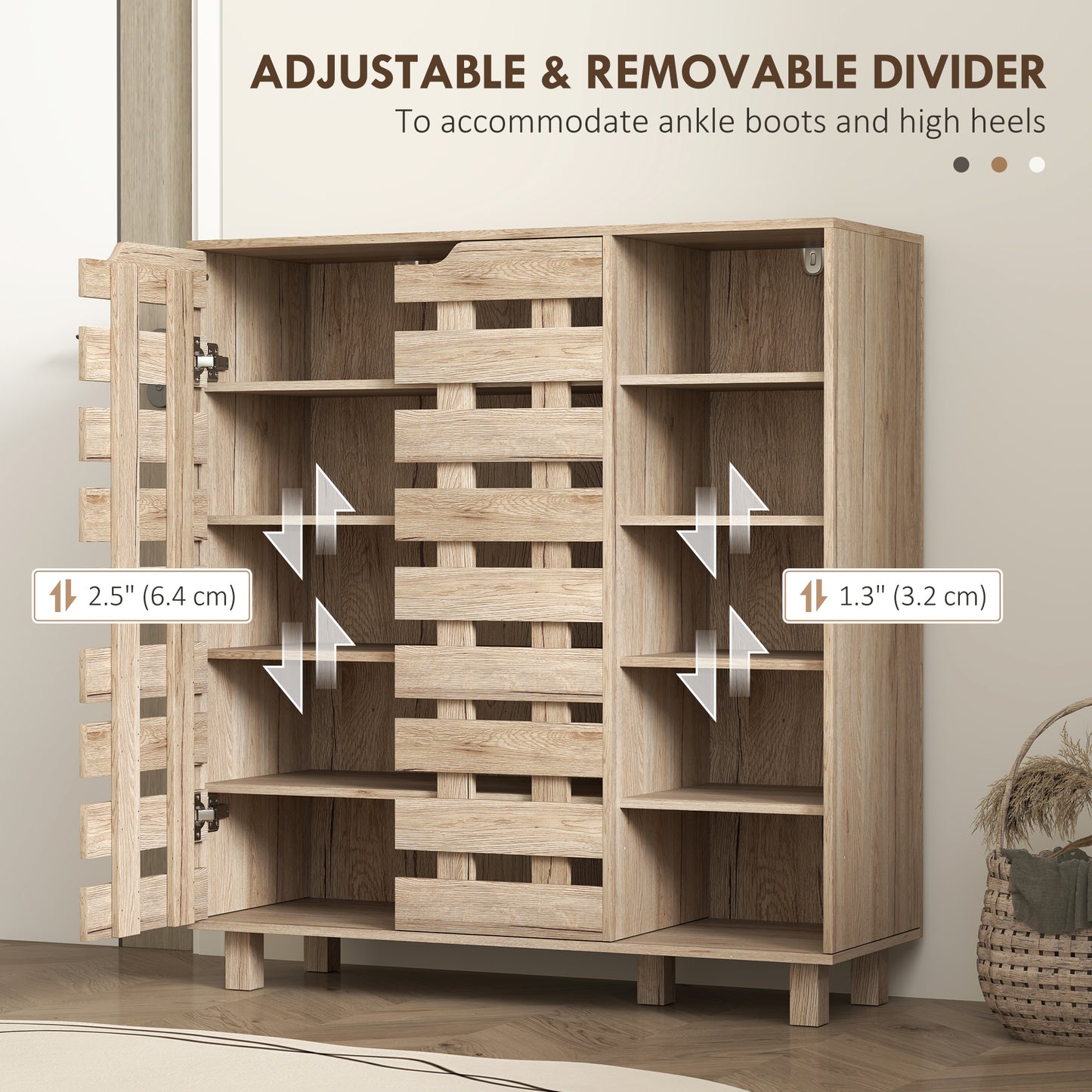 HOMCOM Shoe Cabinet, 21 Pair Shoe Storage Cabinet Organizer with 5-tier Double Door Cabinet and 5-tier Open Shelves, Beige