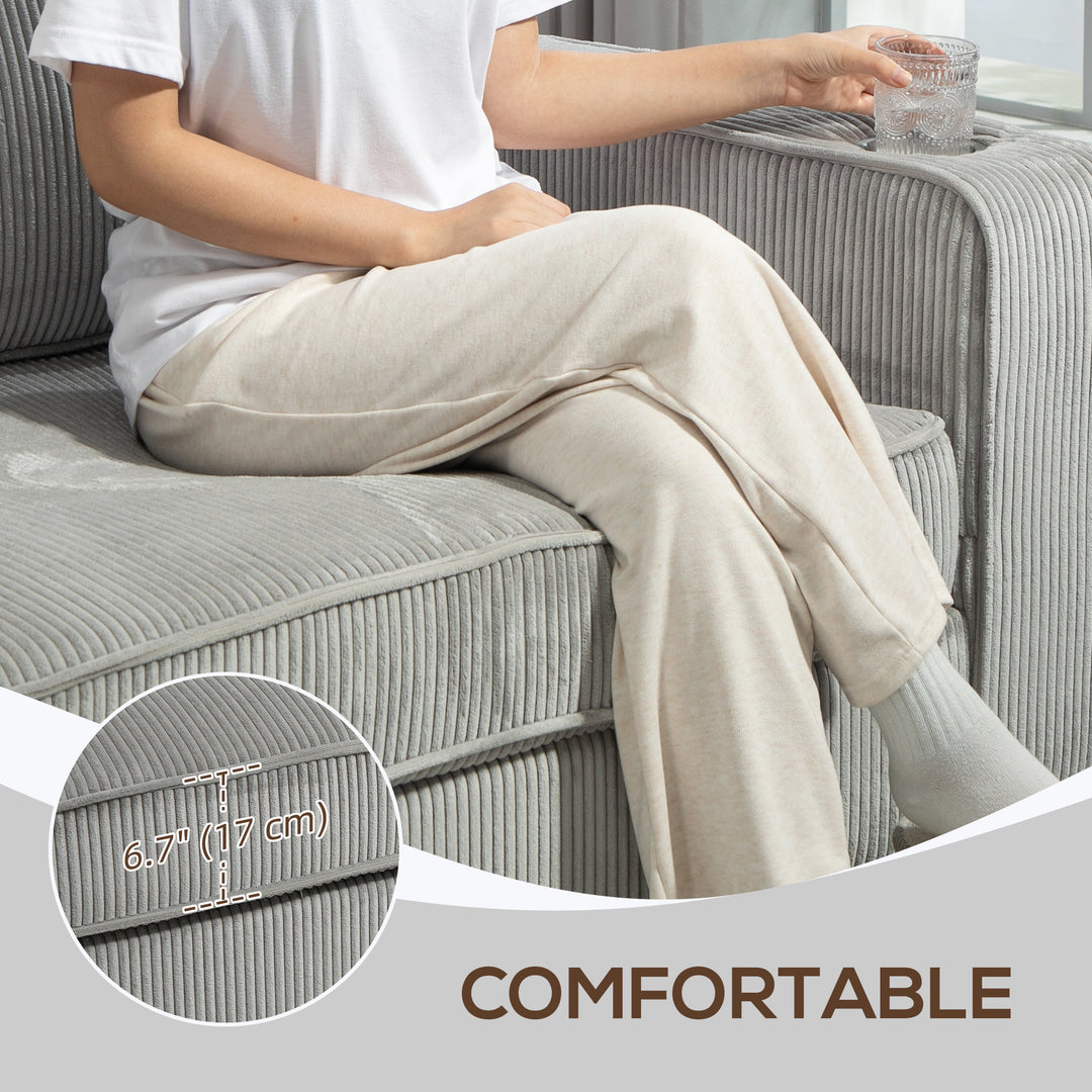 HOMCOM Three Seater Sofa, Fabric 3 Seater Couch with Spring Cushion and Cup Holders for Living Room, Bedroom, Cream White