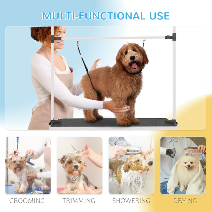 PawHut Adjustable Dog Grooming Table with 2 Safety Slings, Storage Basket, Blue