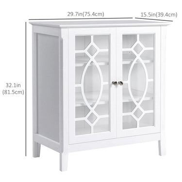 HOMCOM Sideboard Cabinet, Buffet Table with Double Framed Glass Doors, 2 Adjustable Shelves and Elevated Base White