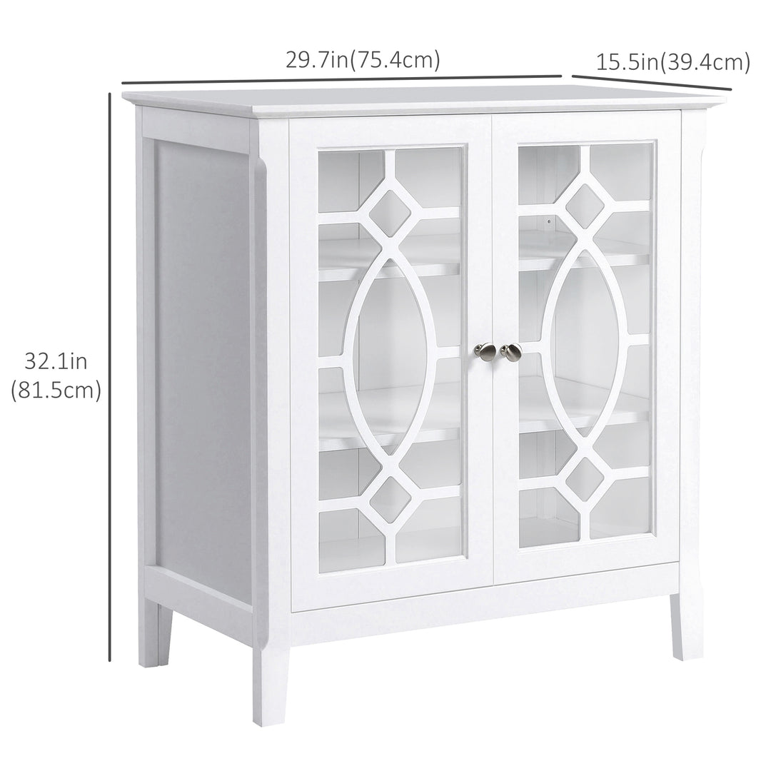 HOMCOM Sideboard Cabinet, Buffet Table with Double Framed Glass Doors, 2 Adjustable Shelves and Elevated Base White