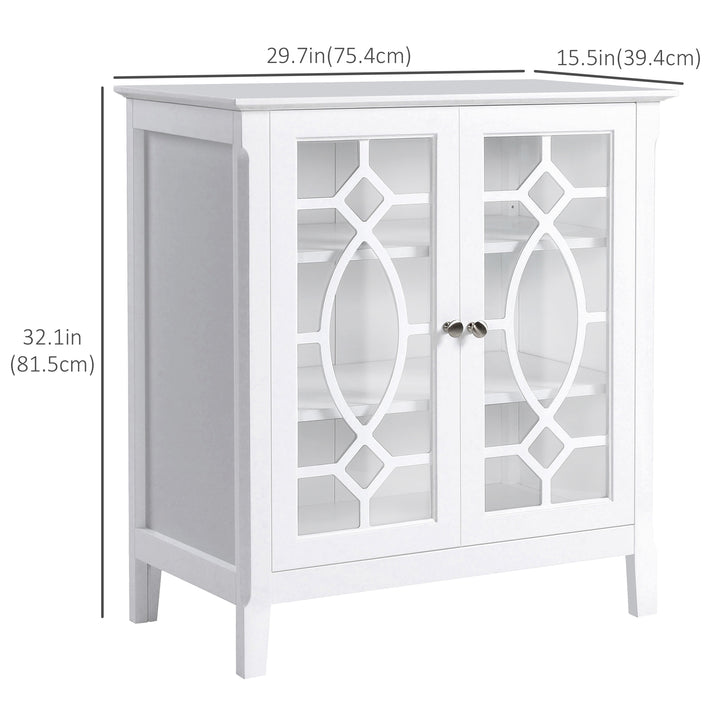 HOMCOM Sideboard Cabinet, Buffet Table with Double Framed Glass Doors, 2 Adjustable Shelves and Elevated Base White