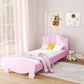 Qaba Twin Bed Frame for Kids with Bear Shaped Headboard & Footboard, Slats Support, No Box Spring Needed, for Ages 3-12, Pink