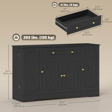 HOMCOM Sideboard Buffet Cabinet, Farmhouse Coffee Bar Cabinet with Door Shelves, Adjustable Shelves, Drawer, Barn Doors, Black