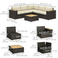 Outsunny 6 Pieces Outdoor Rattan Patio Furniture Set with Corner Sofa, Wood-Plastic Coffee Table, Navy Blue