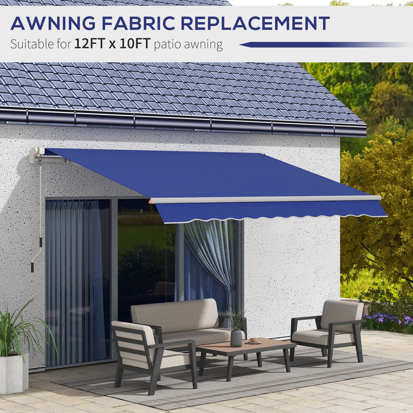 Outsunny 11' x 10' Outdoor Sunshade Canopy Awning Cover, Retractable Awning Fabric Replacement, UV Protection, Navy Blue