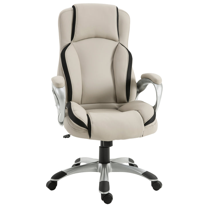 Vinsetto Office Chair PU Leather Executive on Rolling Wheels Task Computer Height Adjustable Swivel Ergonomic, Greige and Black