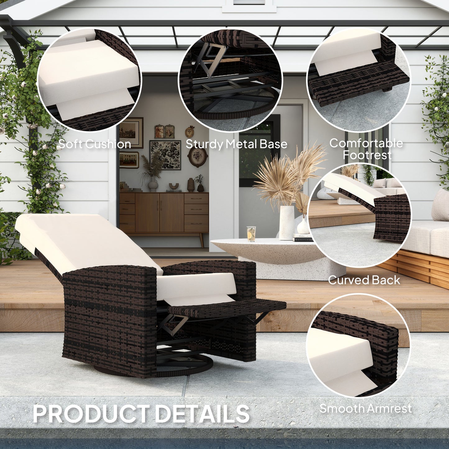 Outsunny Outdoor Rattan Wicker Lounge Chair with Footrest & Soft Cushion for Patio, Garden, Backyard, Sky Blue
