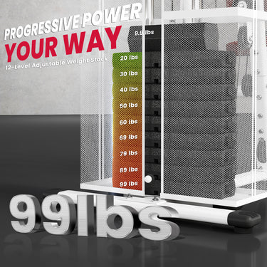 Soozier Home Gym, Multifunction Gym Equipment Workout Station with 100Lbs Weight Stack for Lat Pulldown, Leg Extensions, Preacher Bicep Curls, Triceps Pulldowns, Chest Press, White