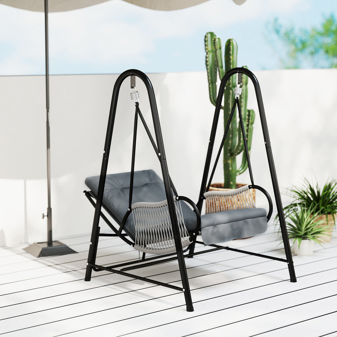 Outsunny Rattan Hammock Chair with Stand Included, Hanging Swing Chair with Stand and Seat Cushion, Light Grey