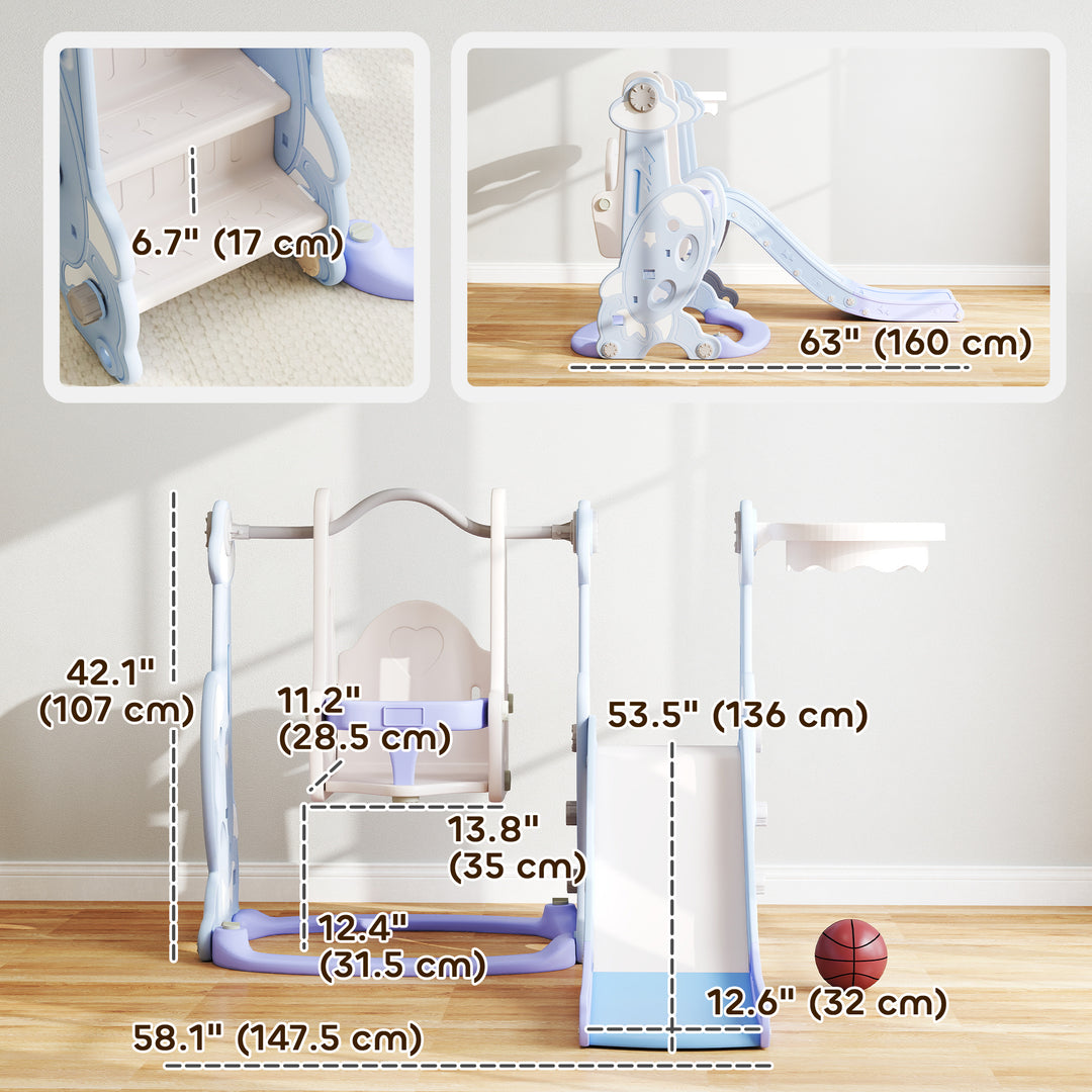 Qaba 8 in 1 Slide and Swing Set, Toddler Slide Set with Basketball Hoop, Climber, Steering Wheel, for Aged 1-3 Years, Yellow