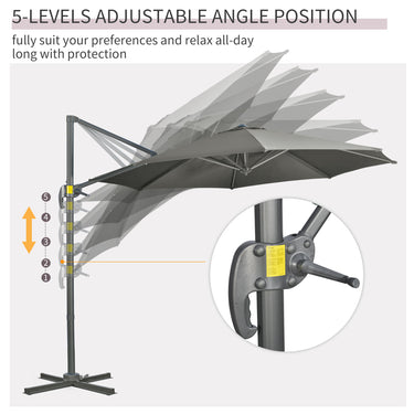 Outsunny 9.6' Cantilever Patio Umbrella Outdoor Hanging Offset Umbrella, Cross Base, 360° Rotation Aluminum Poles, Grey