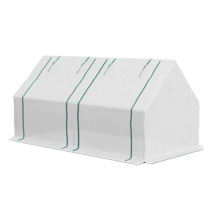 Outsunny 6' x 3' x 3' Portable Mini Greenhouse, Garden Green House Kit with 2 PE/Plastic Covers, Steel Frame and 2 Roll Up Zipper Windows, Dark Green