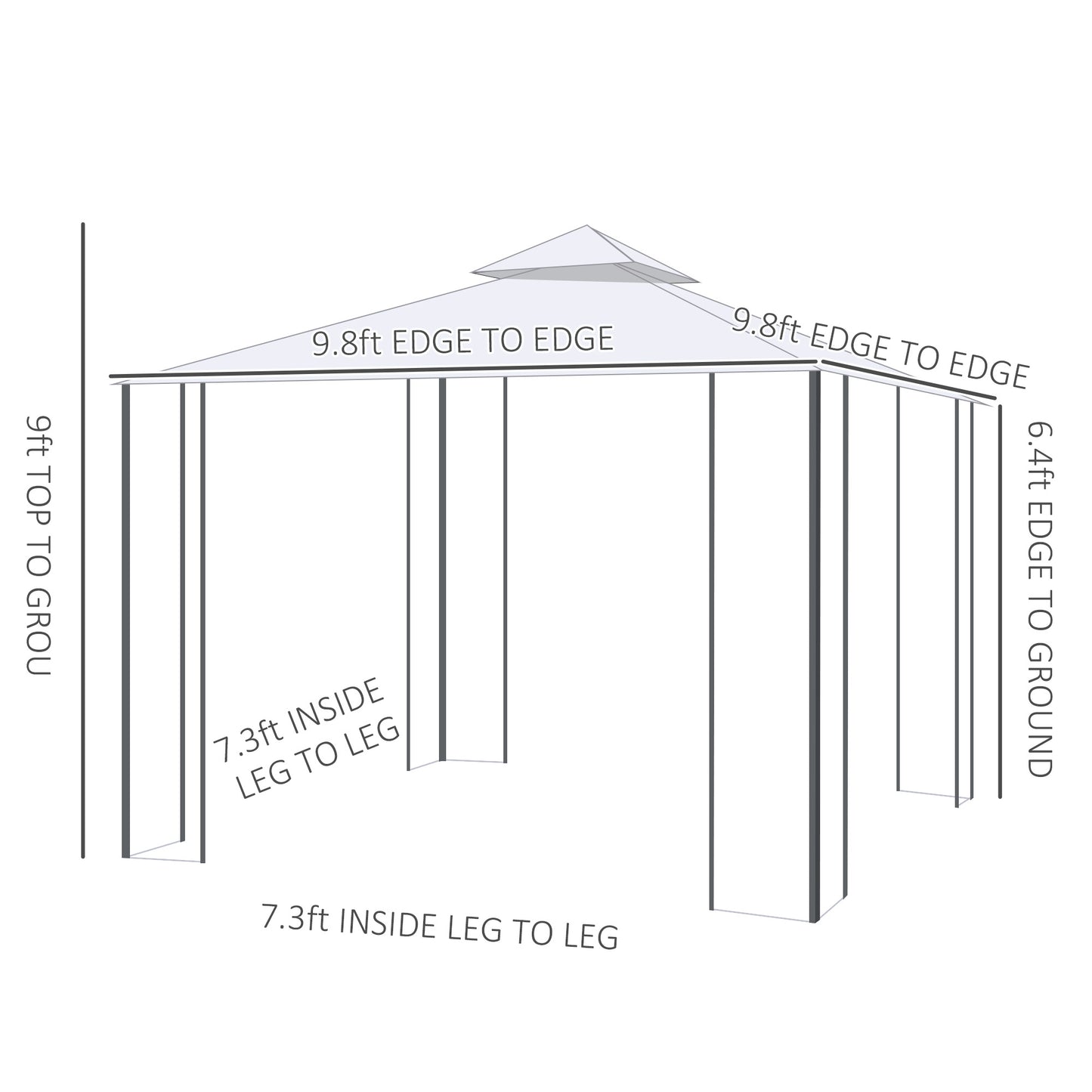 Outsunny 10' x 10' Steel Outdoor Patio Gazebo Canopy with Removable Mesh Curtains, Display Shelves, & Steel Frame, Grey